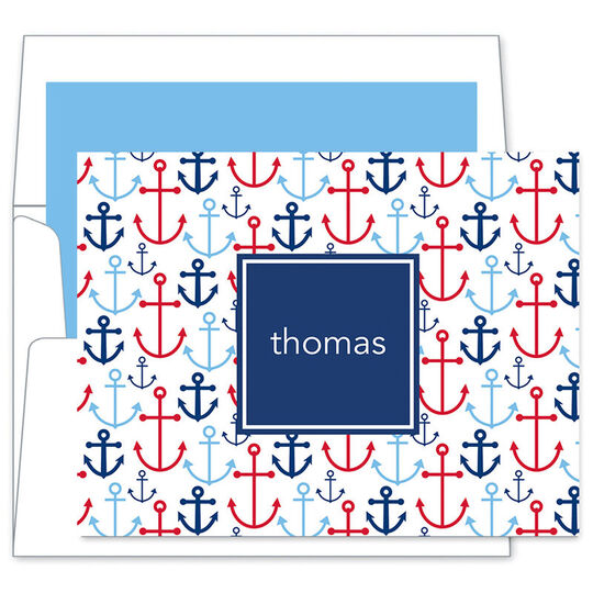 Blue Happy Anchors Folded Note Cards